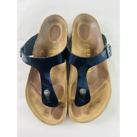 Birkenstock Gizeh Metallic Blue Classic Thong Sandals Adjustable Slides US Sz 11 - Picture 1 of 14